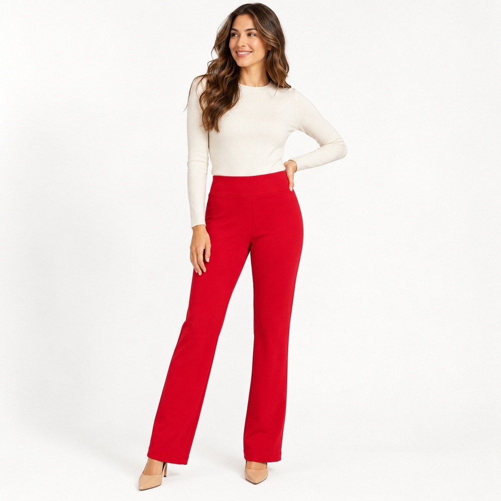Boston Proper Womens Red Pull On Stretch Straight Leg Pants Size L Preppy Travel